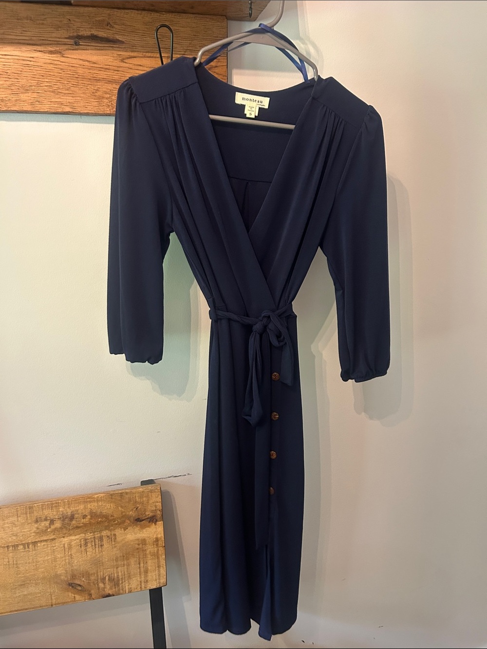 Monteau Navy Wrap Midi Dress with Tie Waist